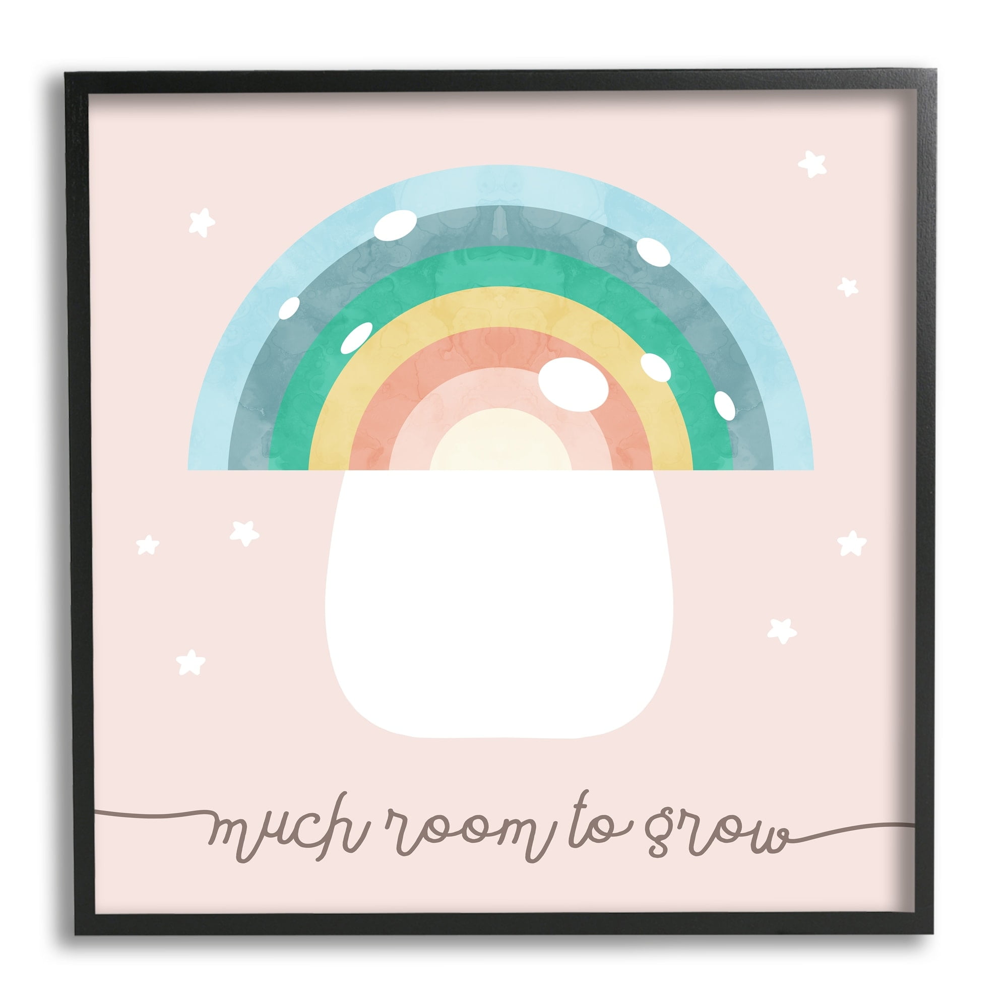 Stupell Industries Much Room to Grow Phrase Kids' Rainbow Mushroom Graphic Art Black Framed Art Print Wall Art, 24x24, by Daphne Polselli