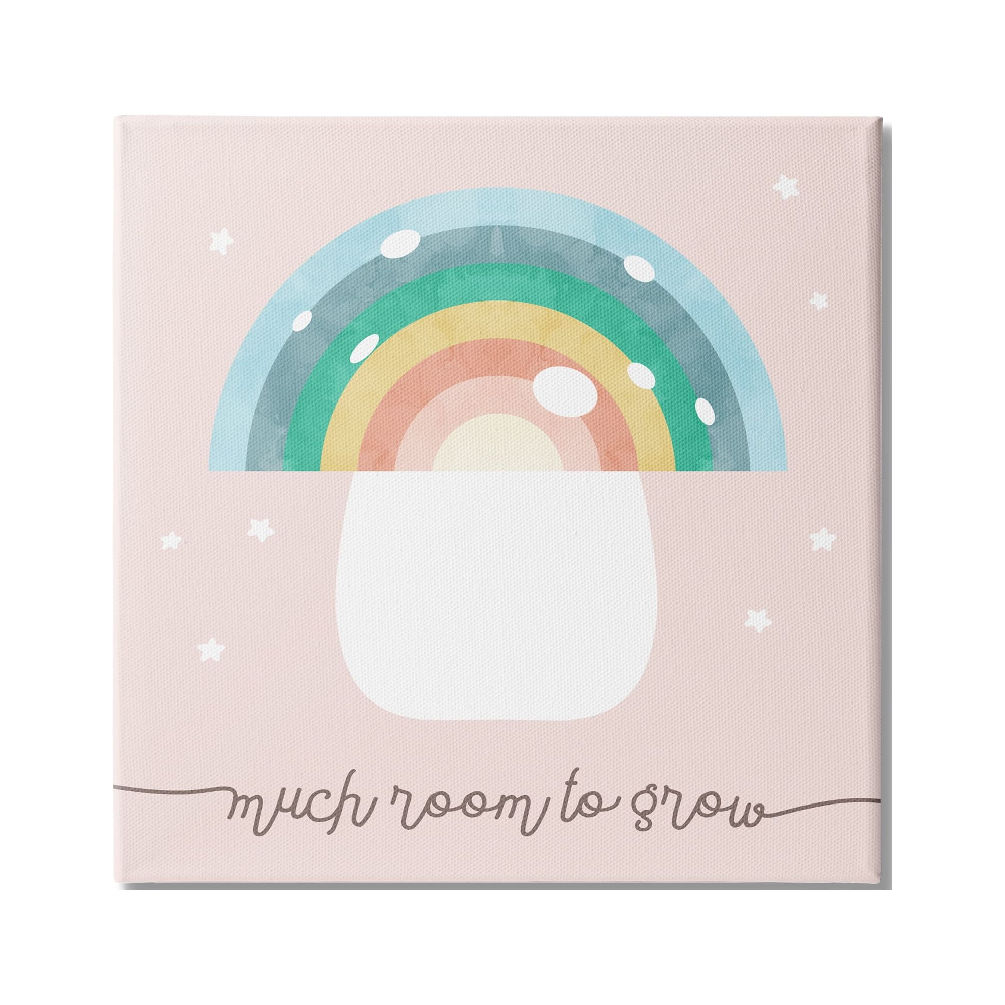 Stupell Industries Much Room to Grow Phrase Kids' Rainbow Mushroom Graphic Art Gallery-Wrapped Canvas Print Wall Art, 36x36, by Daphne Polselli