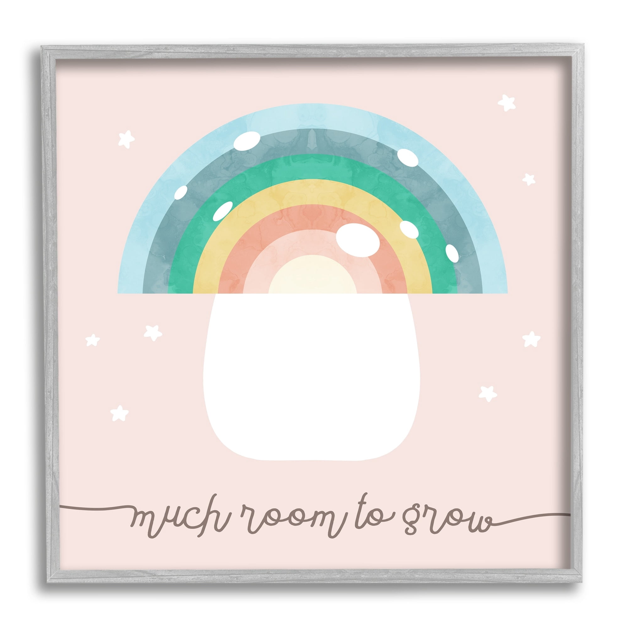 Stupell Industries Much Room to Grow Phrase Kids' Rainbow Mushroom Graphic Art Gray Framed Art Print Wall Art, 12x12, by Daphne Polselli