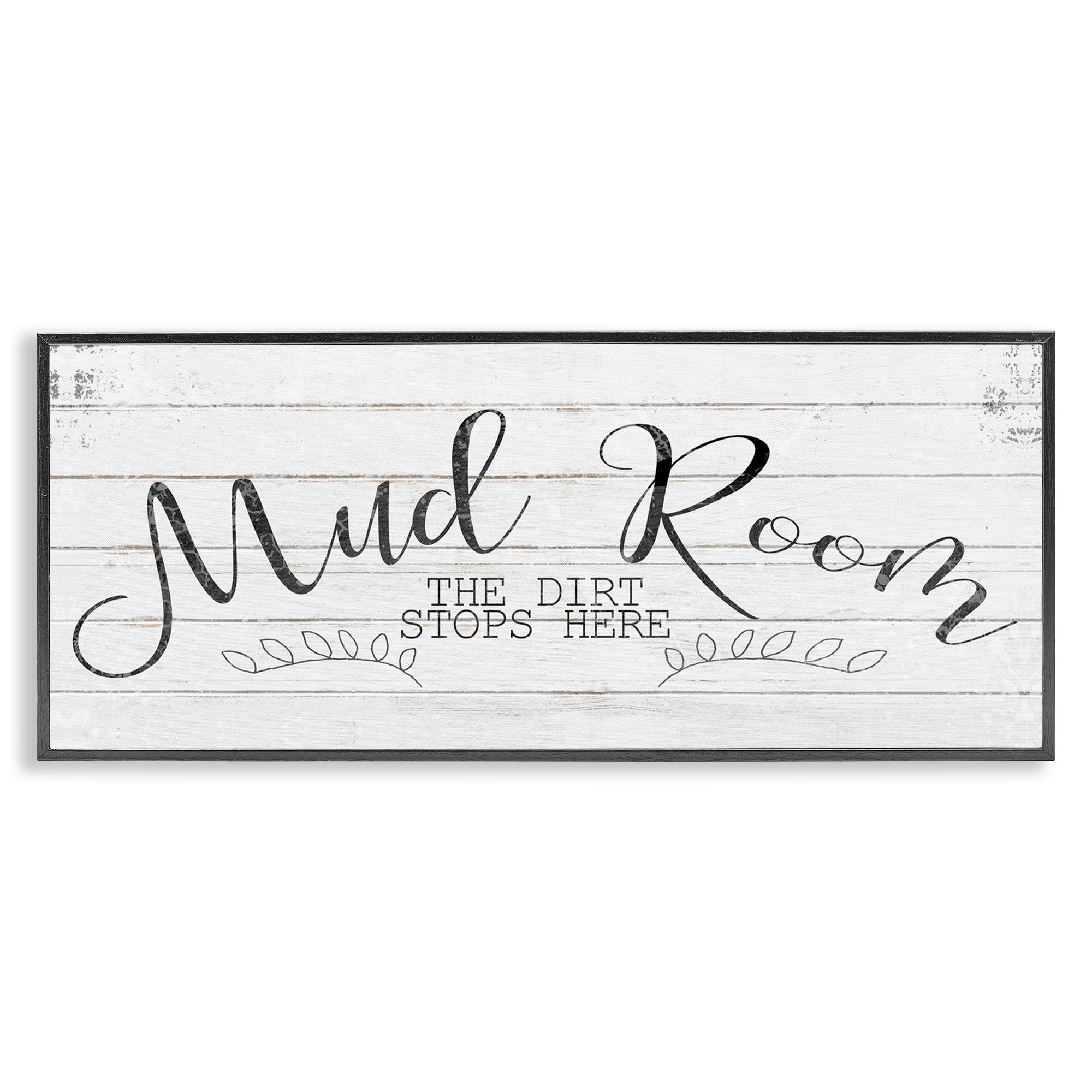 Stupell Industries Mud Room Dirt Stops Here Typography Painting Black Framed Art Print Wall Art, 30 x 13