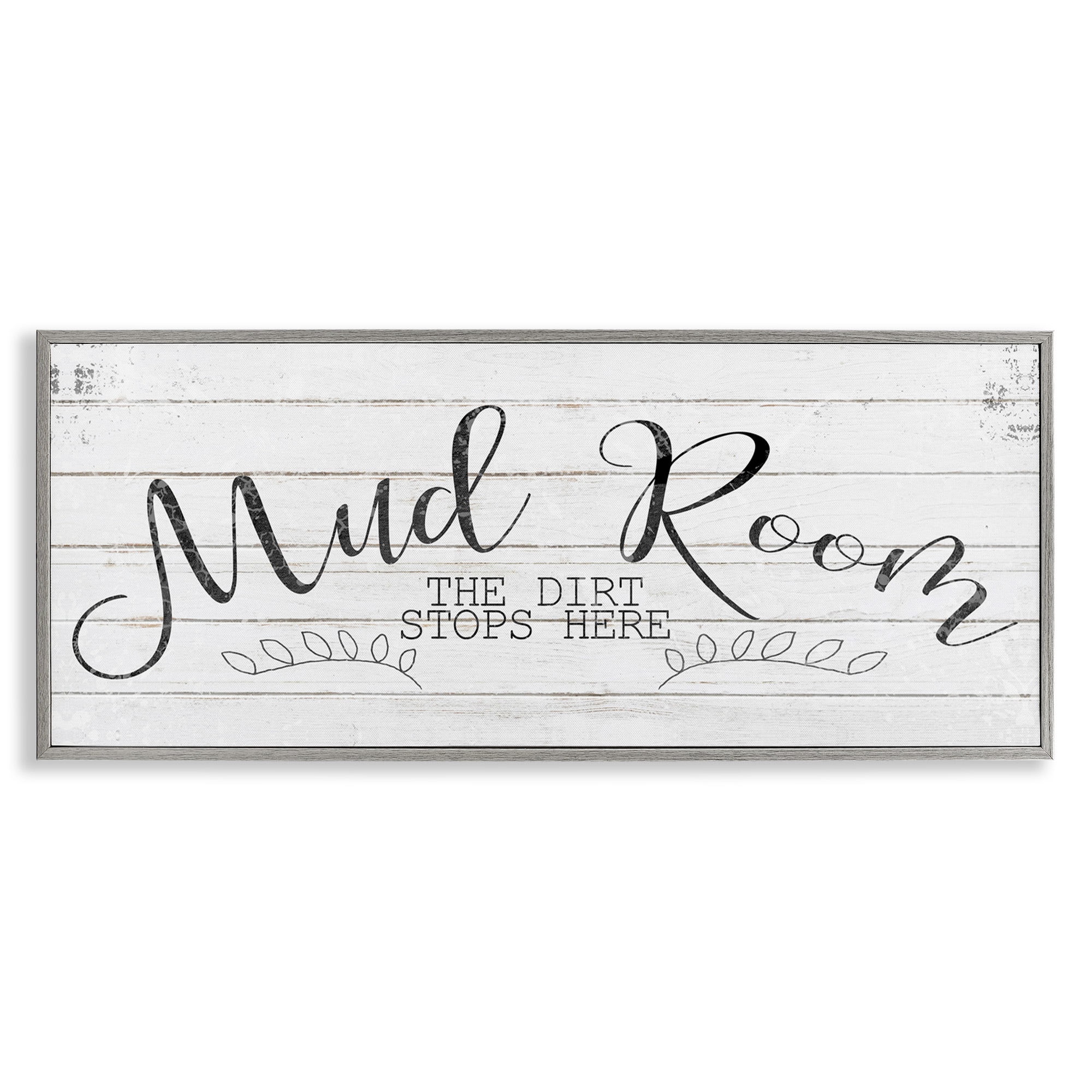 Stupell Industries Mud Room Dirt Stops Here Typography Painting Gray Framed Art Print Wall Art, 24 x 10