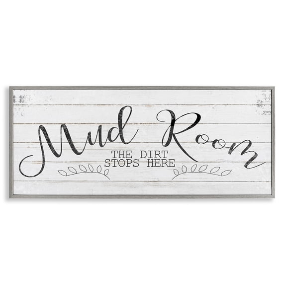 Stupell Industries Mud Room Dirt Stops Here Typography Painting Gray Framed Art Print Wall Art, 30 x 13