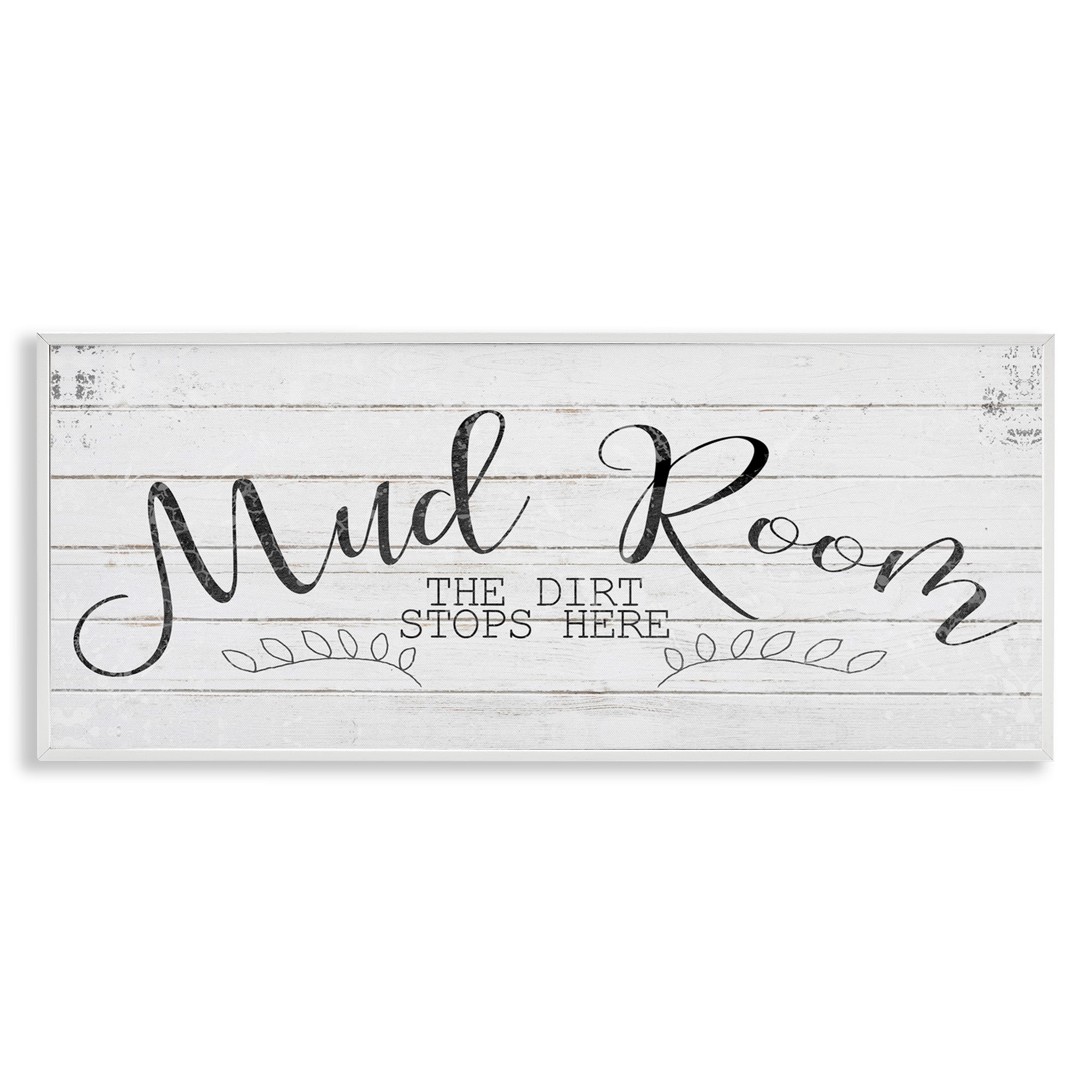Stupell Industries Mud Room Dirt Stops Here Typography Painting White Framed Art Print Wall Art, 24 x 10