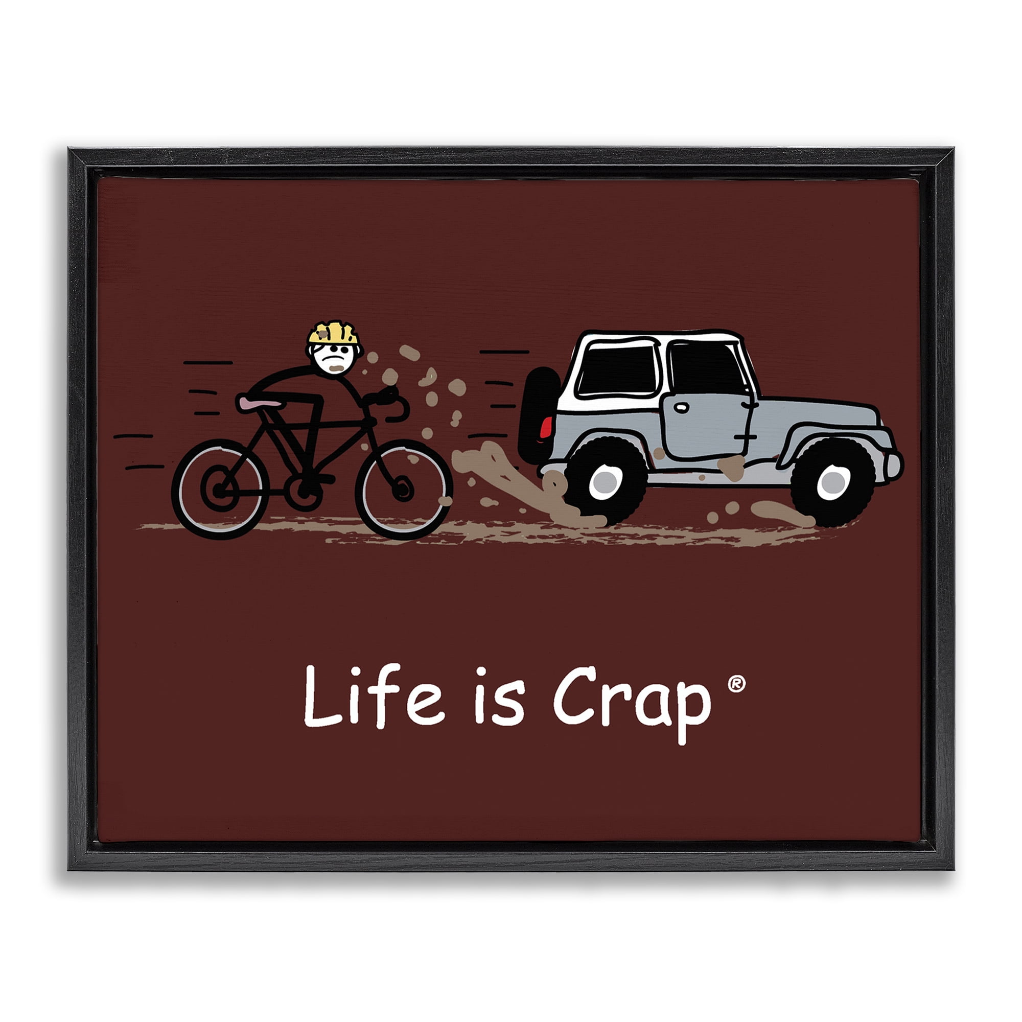 Stupell Industries Muddy Road Biker Novelty & Humor Painting Black Floater Framed Canvas Art Print Wall Art, 21 x 17