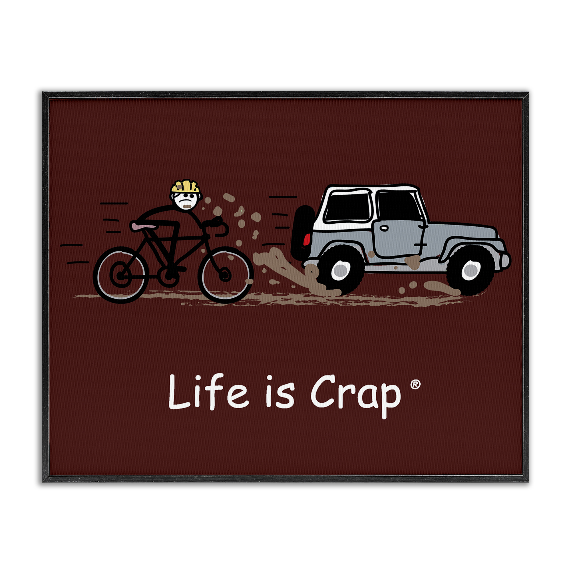 Stupell Industries Muddy Road Biker Novelty & Humor Painting Black Framed Art Print Wall Art, 20 x 16