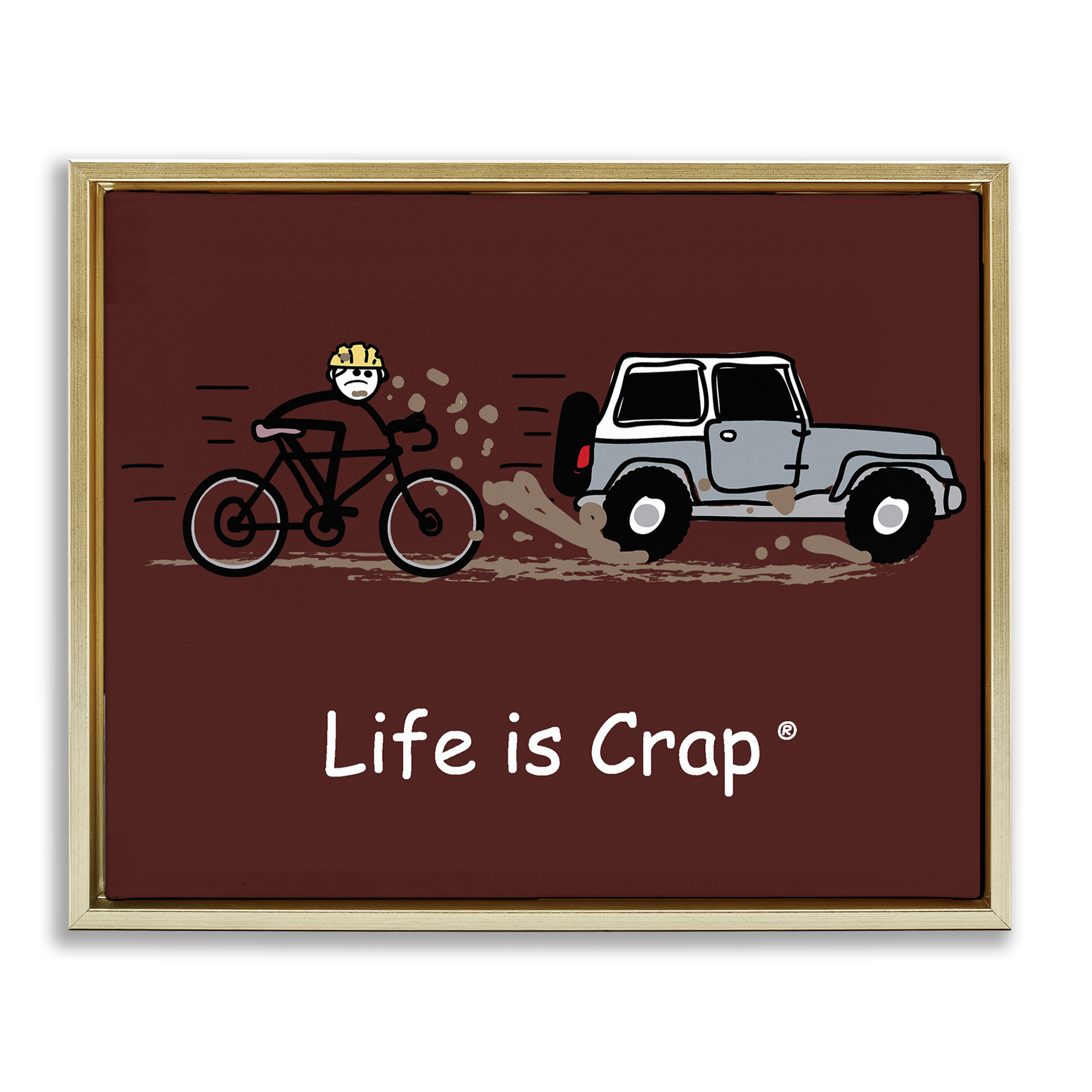 Stupell Industries Muddy Road Biker Novelty & Humor Painting Gold Floater Framed Canvas Art Print Wall Art, 21 x 17