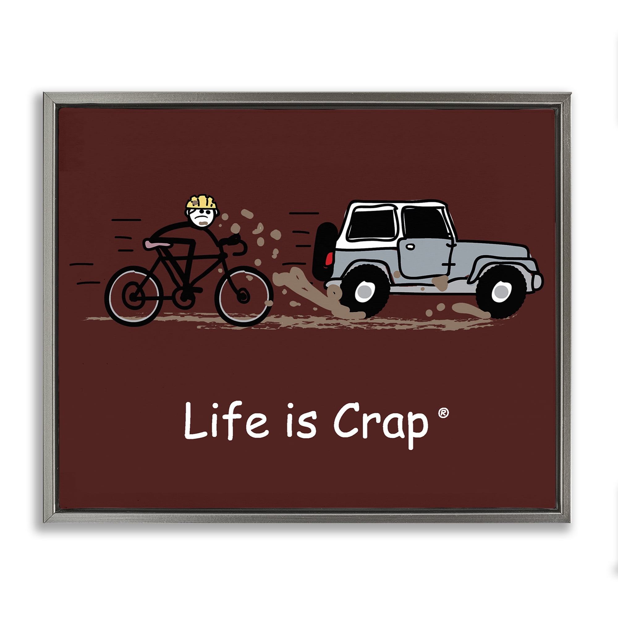 Stupell Industries Muddy Road Biker Novelty & Humor Painting Gray Floater Framed Canvas Art Print Wall Art, 31 x 25