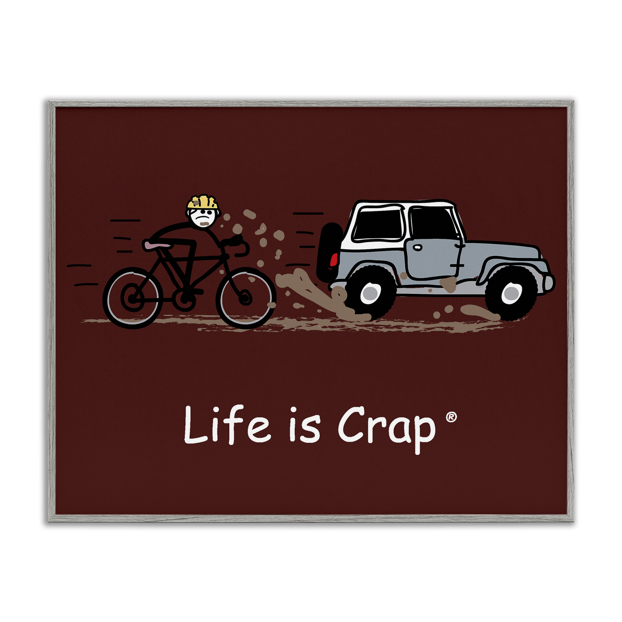 Stupell Industries Muddy Road Biker Novelty & Humor Painting Gray Framed Art Print Wall Art, 14 x 11