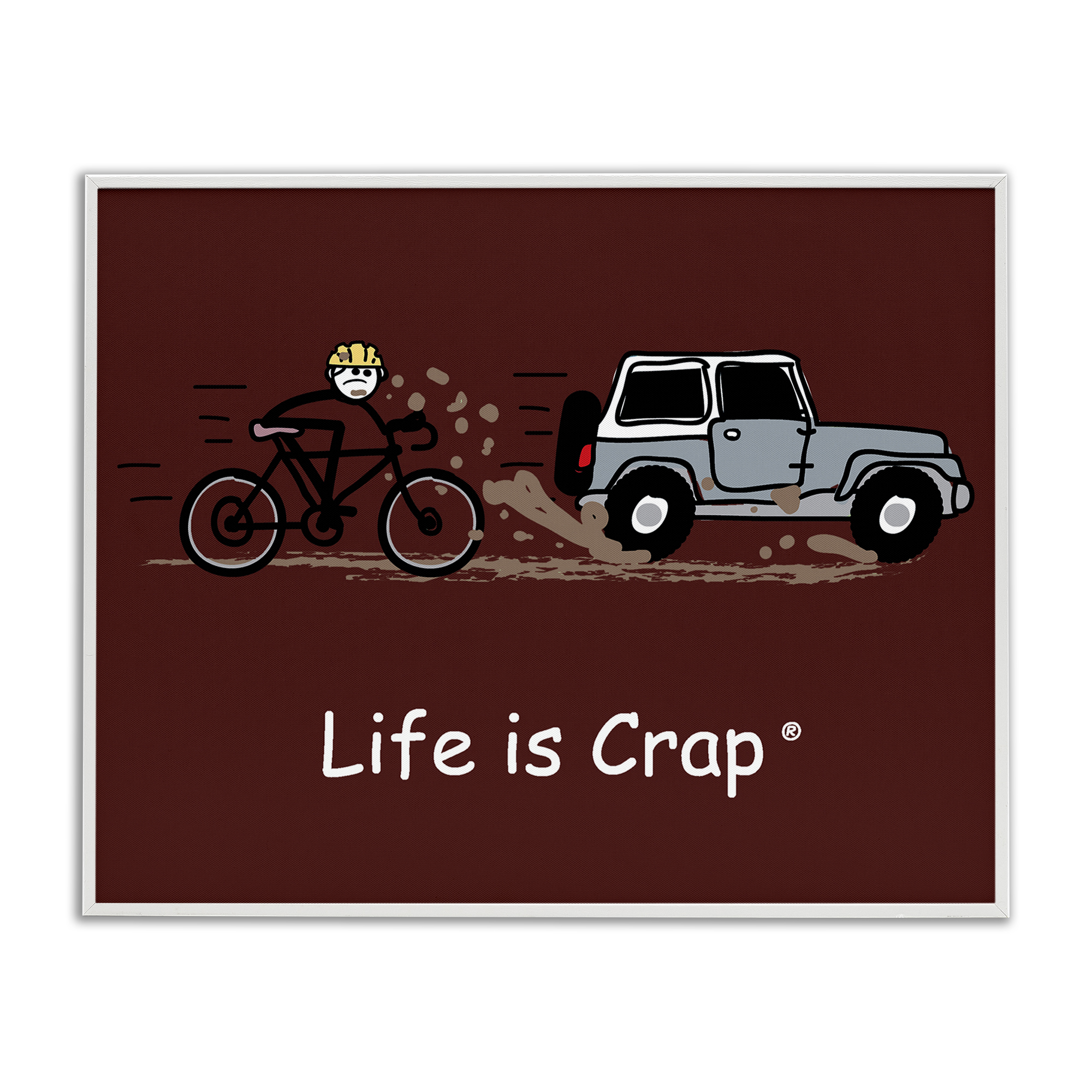 Stupell Industries Muddy Road Biker Novelty & Humor Painting White Framed Art Print Wall Art, 14 x 11