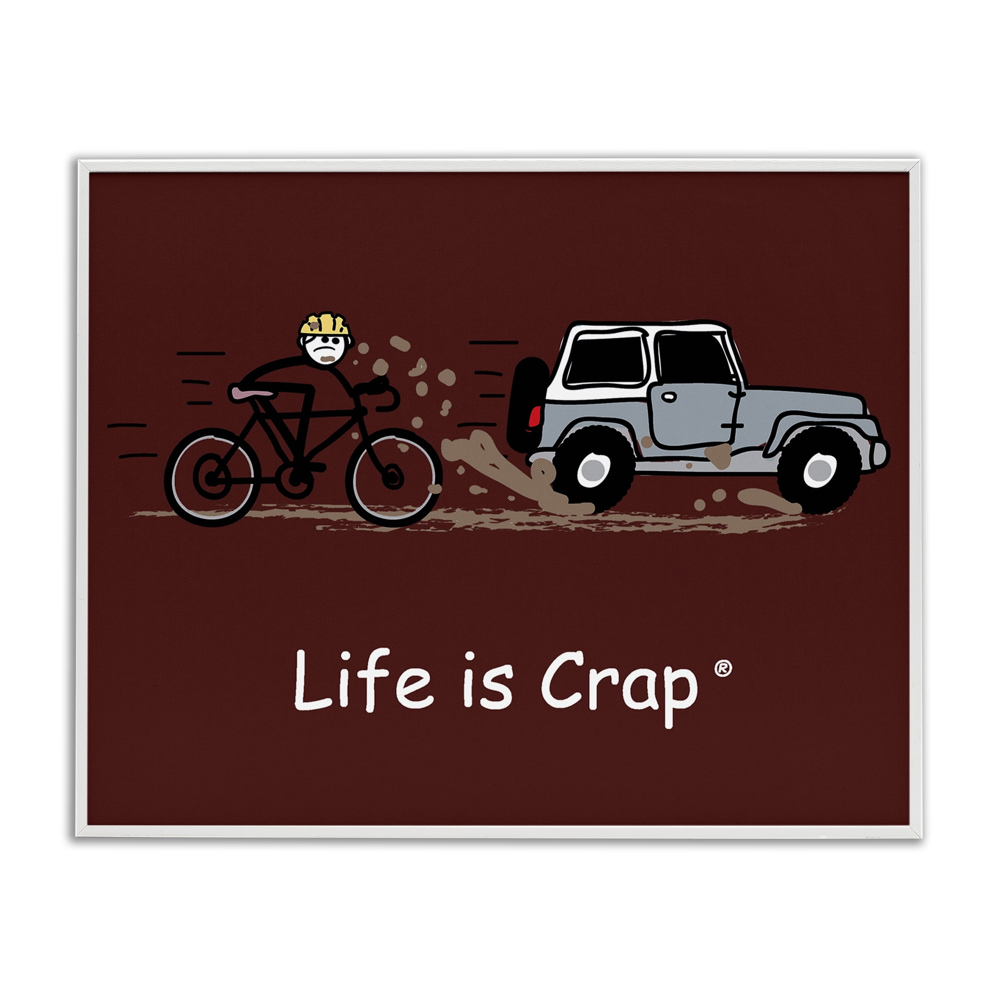 Stupell Industries Muddy Road Biker Novelty & Humor Painting White Framed Art Print Wall Art, 30 x 24