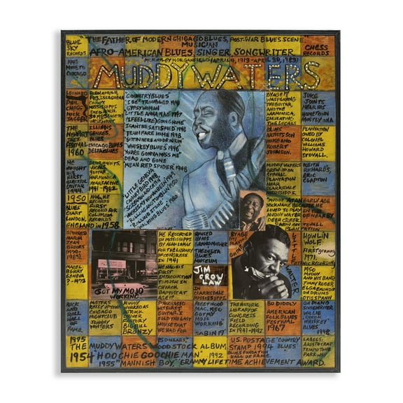Stupell Industries Muddy Waters Collage People Drawing Black Framed Art Print Wall Art, 11 x 14