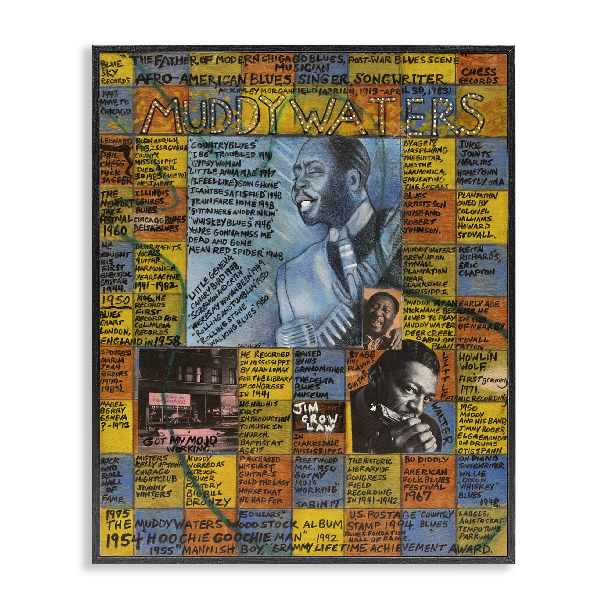 Stupell Industries Muddy Waters Collage People Drawing Black Framed Art Print Wall Art, 16 x 20