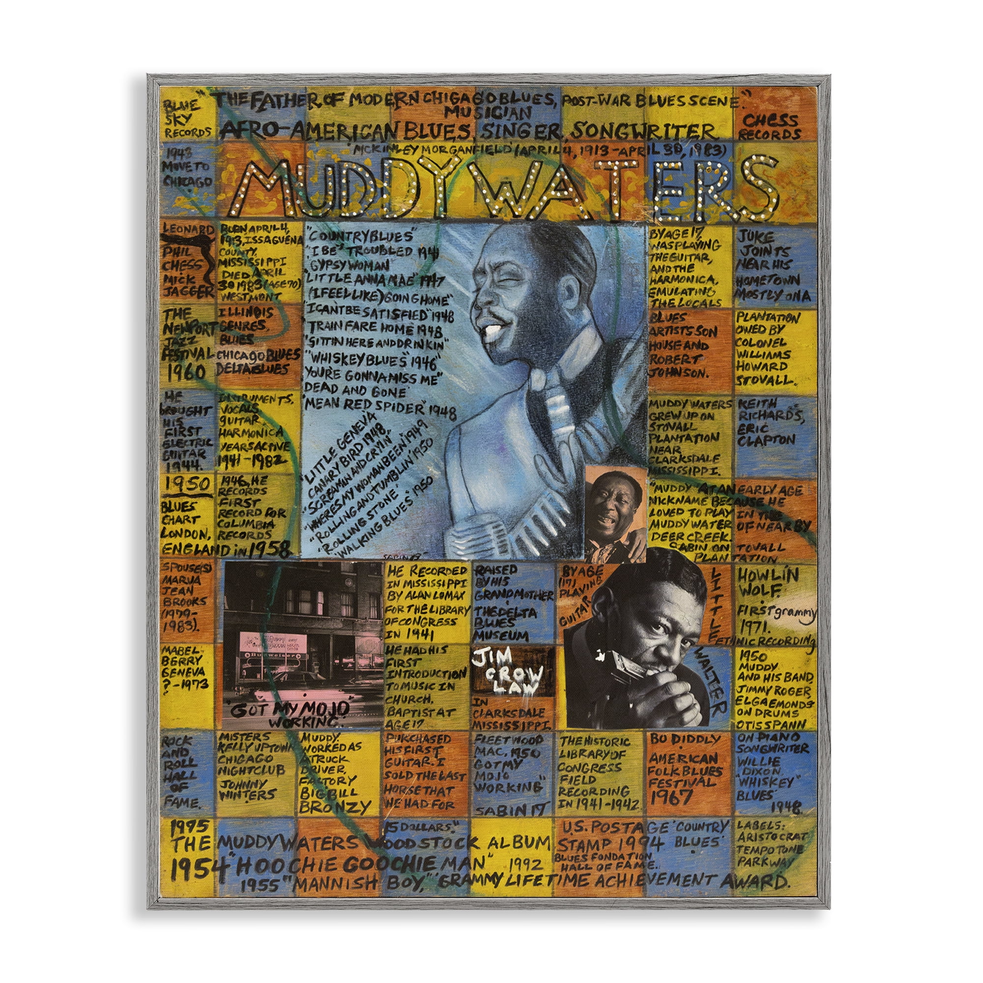 Stupell Industries Muddy Waters Collage People Drawing Gray Framed Art Print Wall Art, 11 x 14