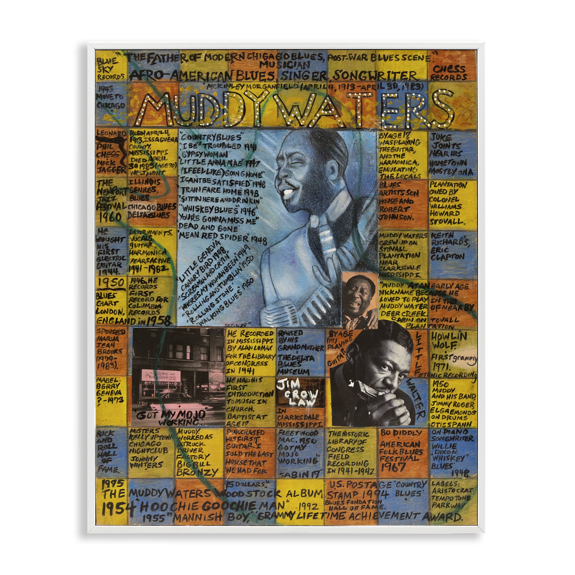 Stupell Industries Muddy Waters Collage People Drawing White Framed Art Print Wall Art, 24 x 30