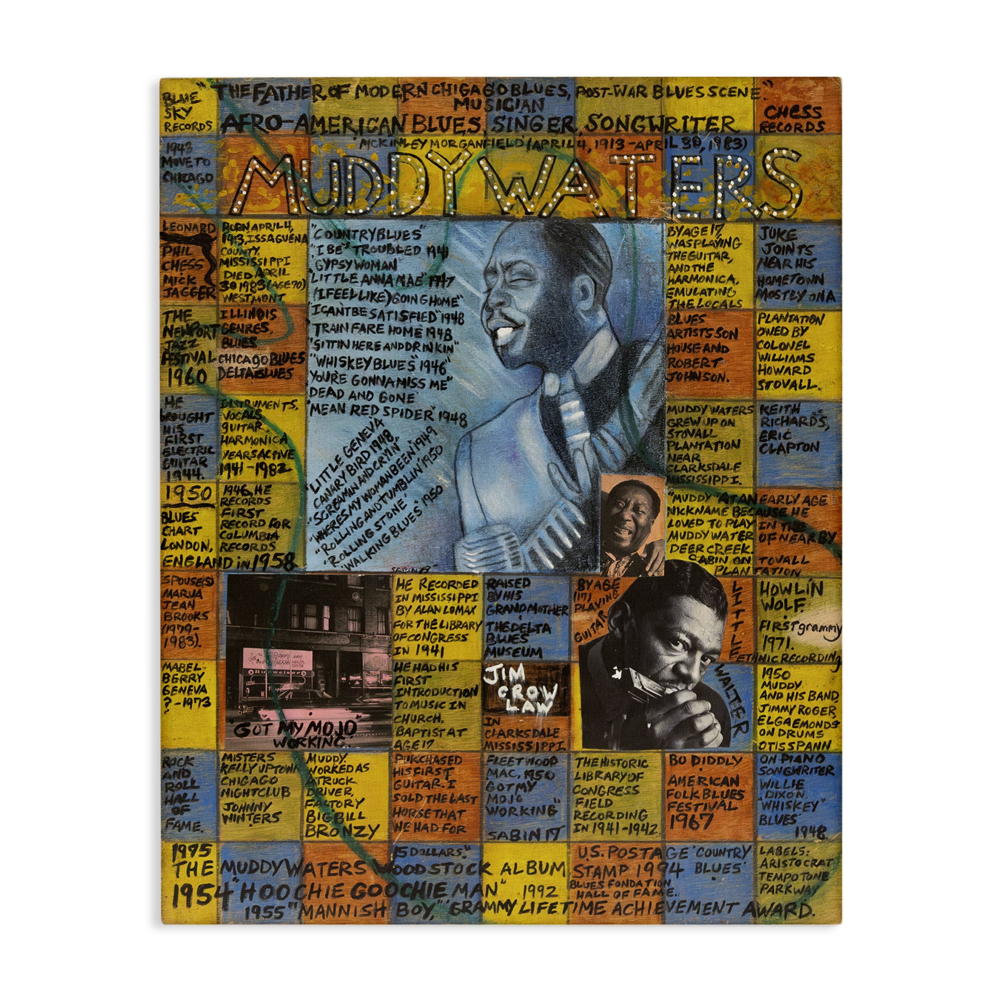 Stupell Industries Muddy Waters Collage People Drawing Wrapped Canvas Art Print Wall Art, 24 x 30