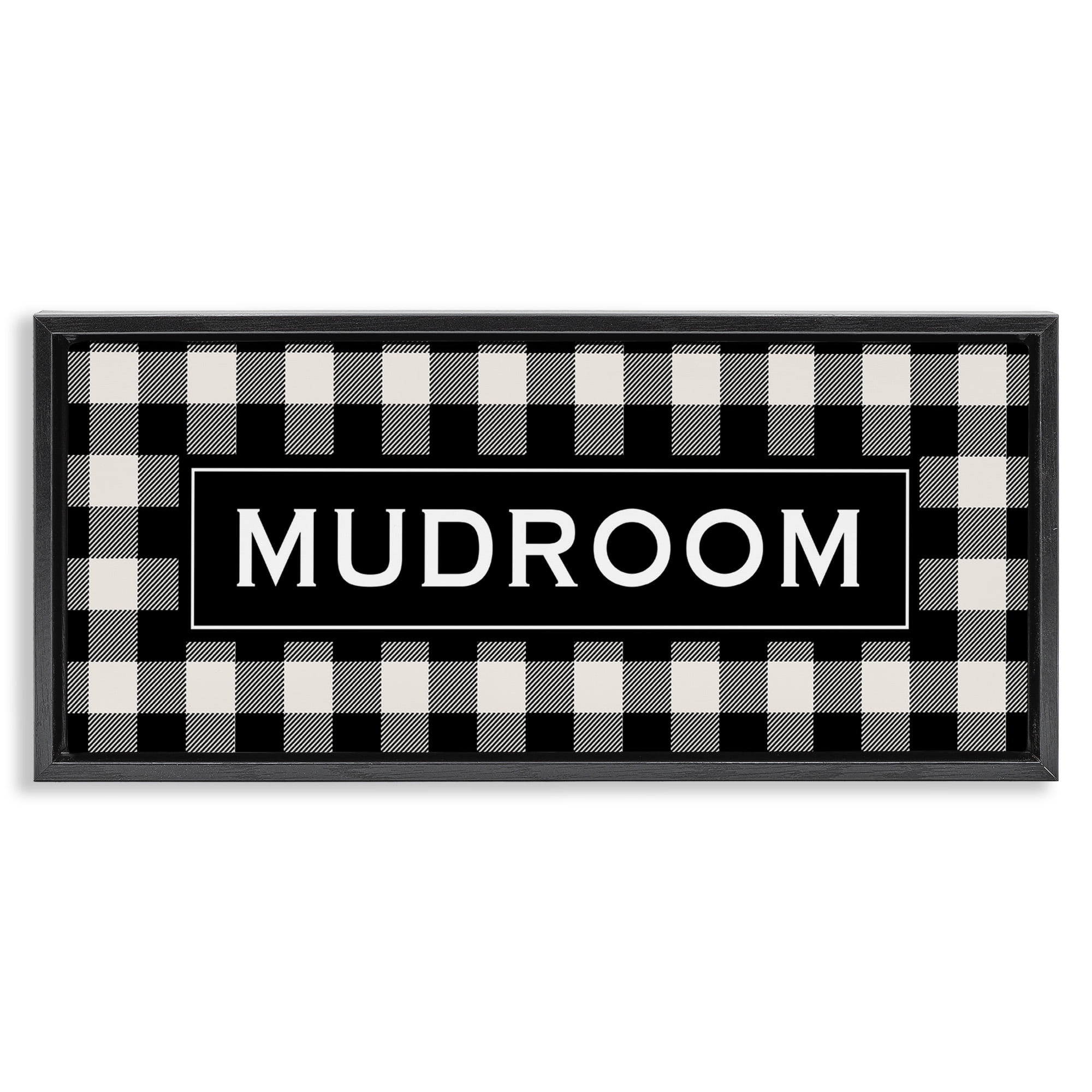 Stupell Industries Mudroom Classic New England Plaid Typography Painting Black Floater Framed Canvas Art Print Wall Art, 31 x 14