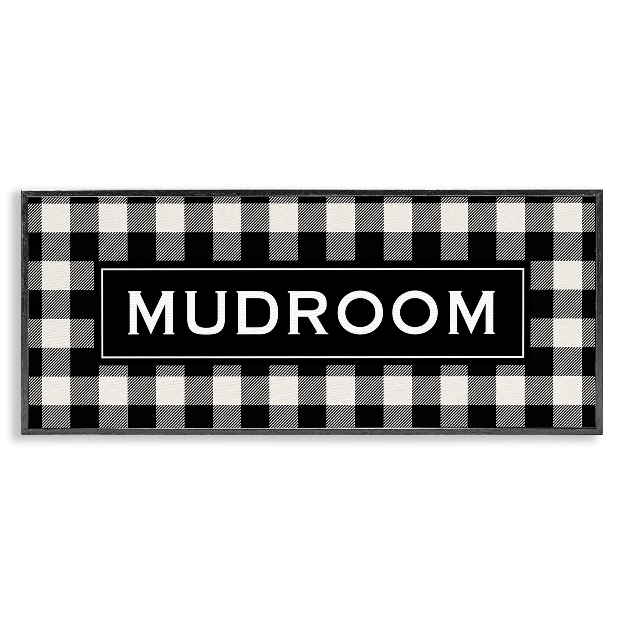 Stupell Industries Mudroom Classic New England Plaid Typography Painting Black Framed Art Print Wall Art, 30 x 13