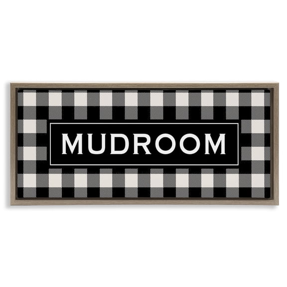 Stupell Industries Mudroom Classic New England Plaid Typography Painting Brown Floater Framed Canvas Art Print Wall Art, 25 x 11