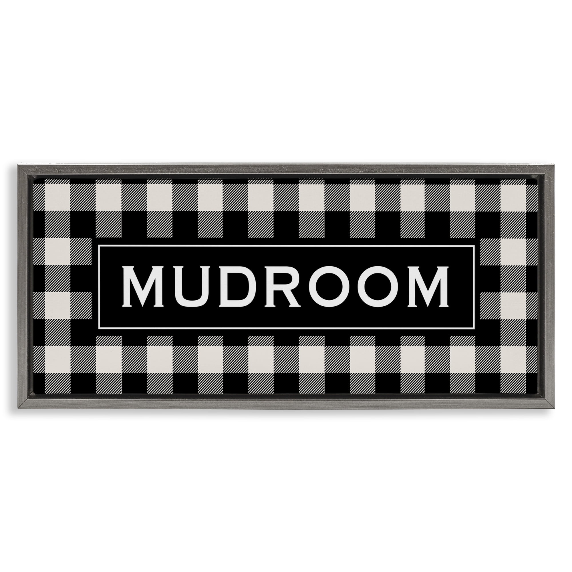 Stupell Industries Mudroom Classic New England Plaid Typography Painting Gray Floater Framed Canvas Art Print Wall Art, 25 x 11