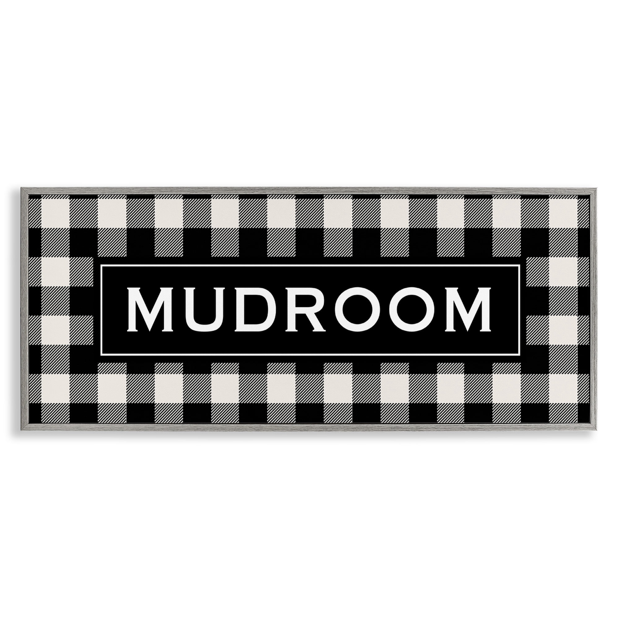 Stupell Industries Mudroom Classic New England Plaid Typography Painting Gray Framed Art Print Wall Art, 24 x 10