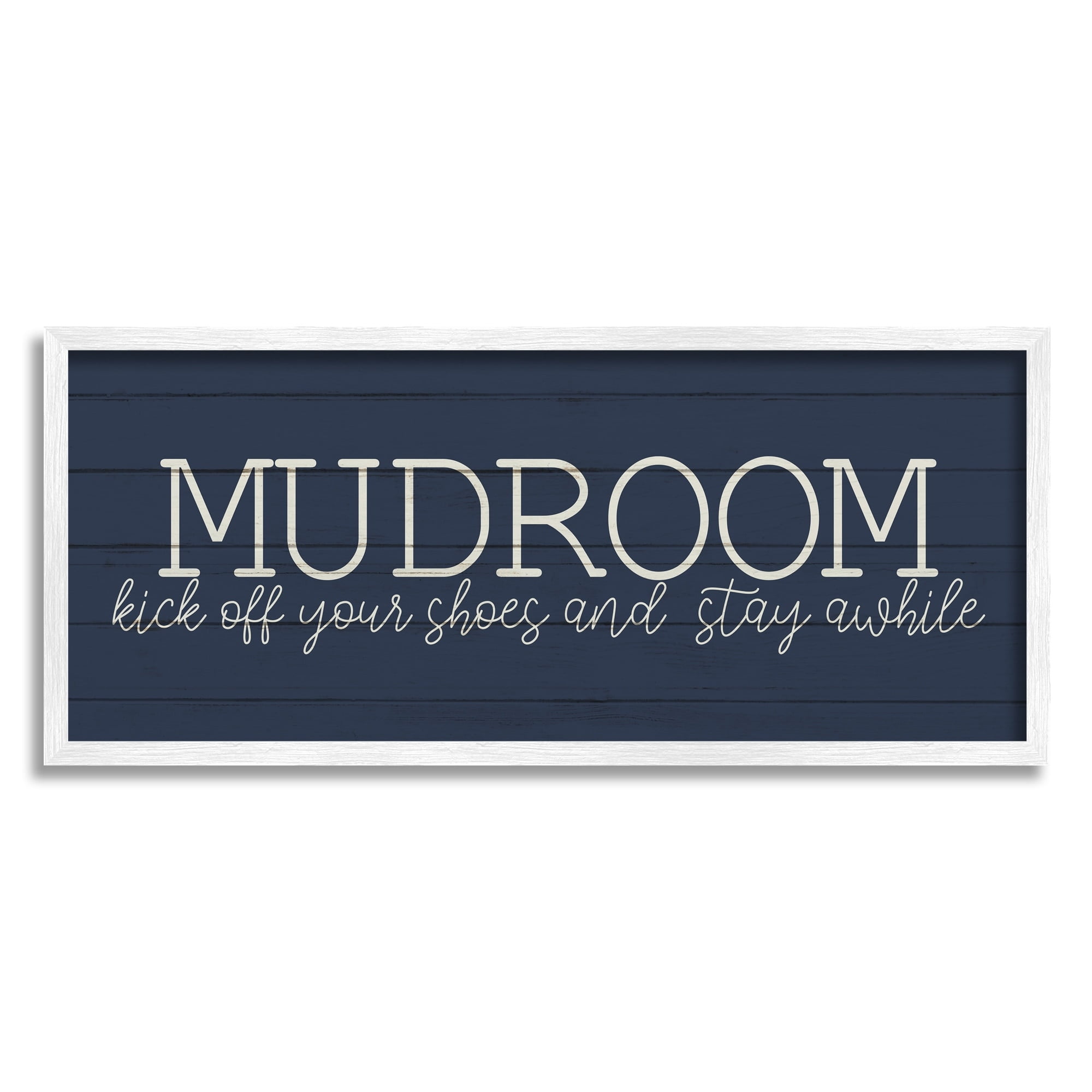 Stupell Industries Mudroom Kick Off Shoes Phrase Rustic Grain Pattern Framed Wall Art, 24 x 10, Design by Kim Allen