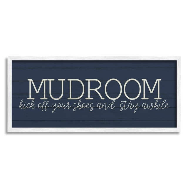 Stupell Industries Mudroom Kick Off Shoes Phrase Rustic Grain Pattern Framed Wall Art, 30 x 13, Design by Kim Allen