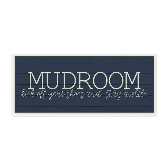 Stupell Industries Mudroom Kick Off Shoes Phrase Rustic Grain Pattern Wood Wall Art, 17 x 7, Design by Kim Allen