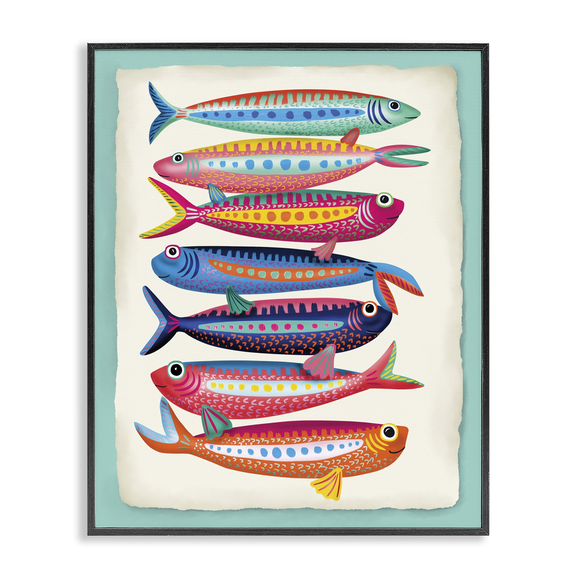 Stupell Industries Multi Hued Sardines Nautical & Beach Painting Black ...
