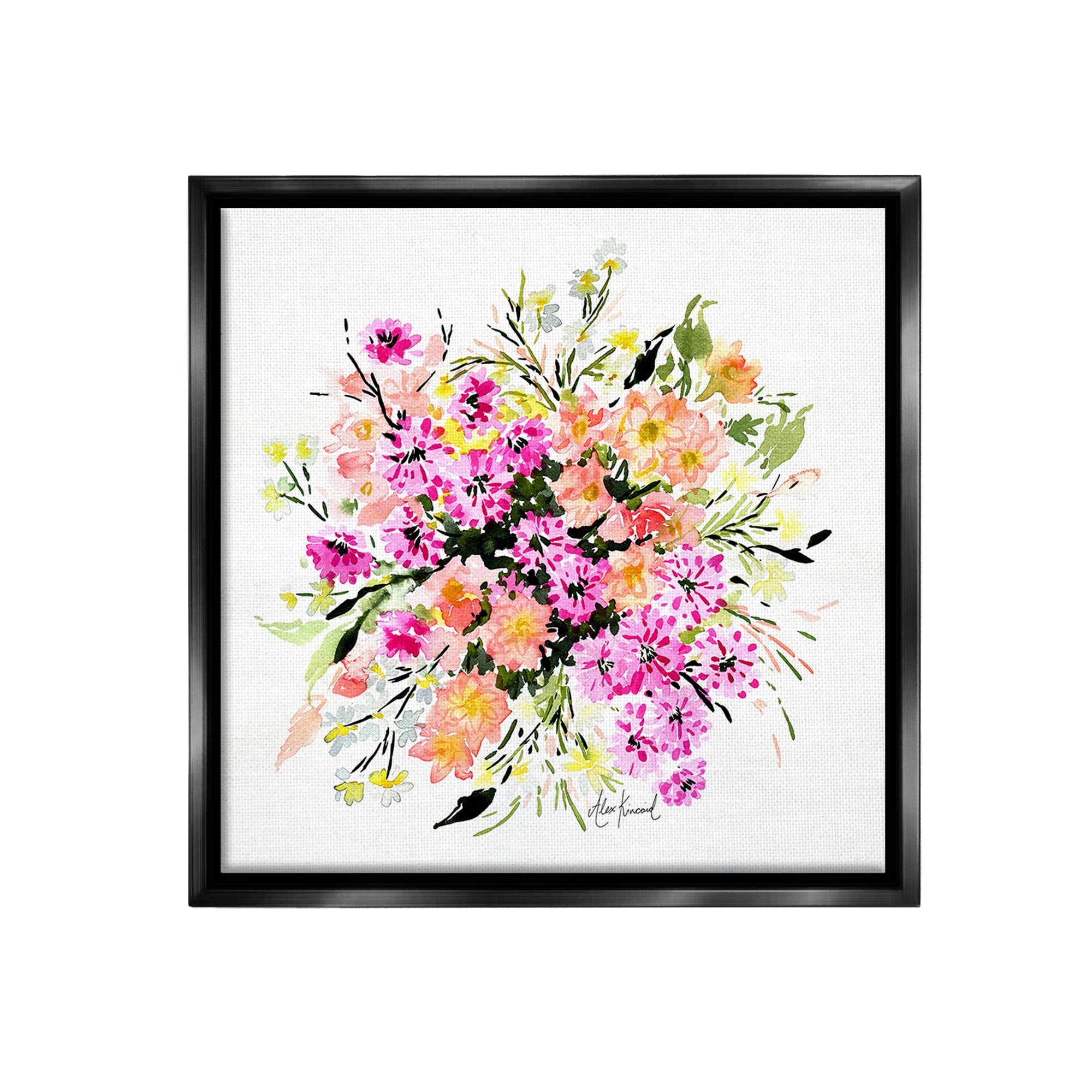 Stupell Industries Mums & Daisies Composition Botanical & Floral Painting Black Floater Framed Canvas Art Print Wall Art, 18 x 18
