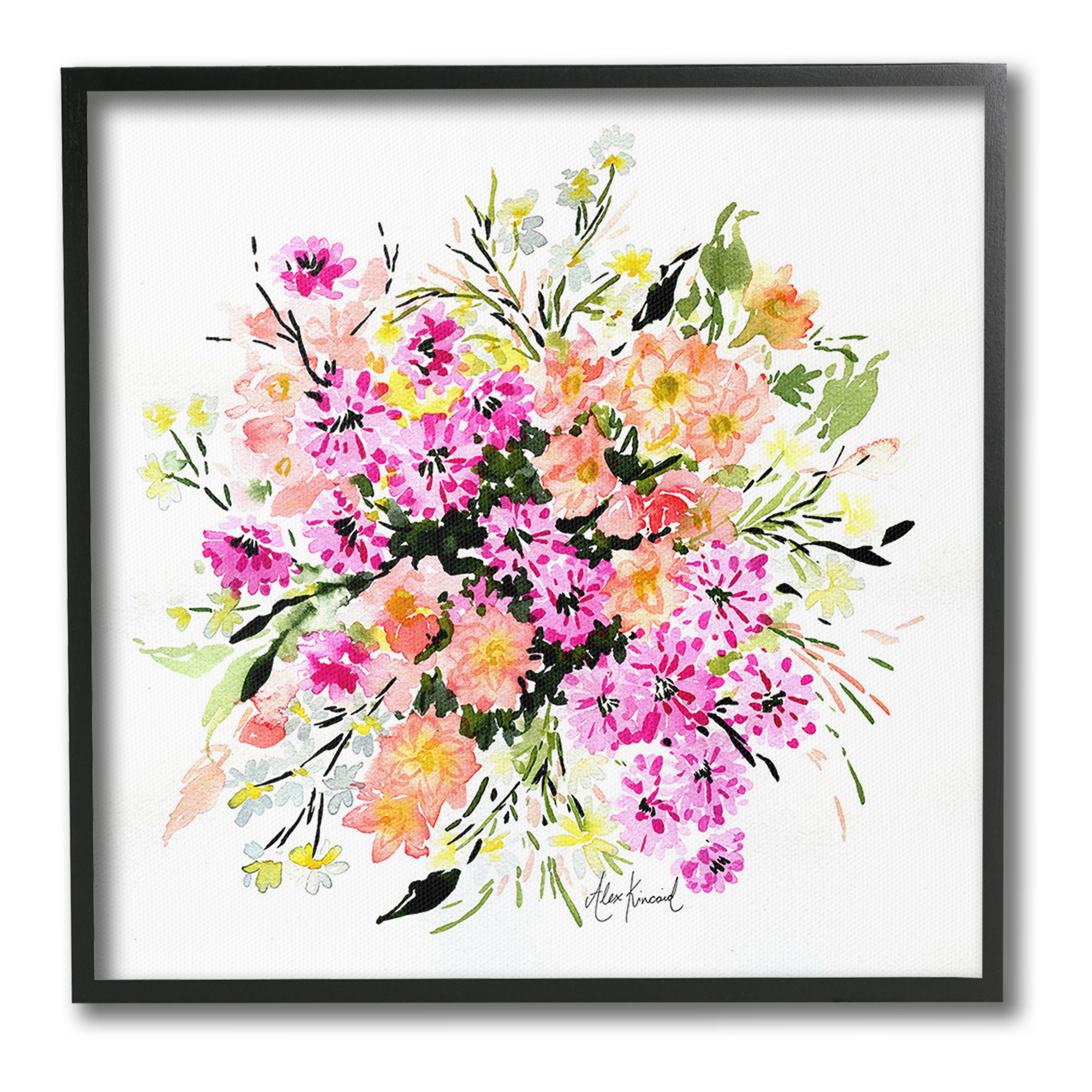 Stupell Industries Mums & Daisies Composition Botanical & Floral Painting Black Framed Art Print Wall Art, 24 x 24