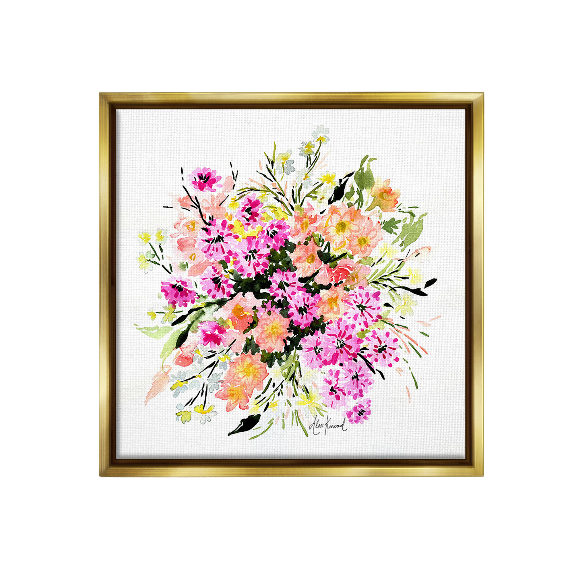 Stupell Industries Mums & Daisies Composition Botanical & Floral Painting Gold Floater Framed Canvas Art Print Wall Art, 18 x 18