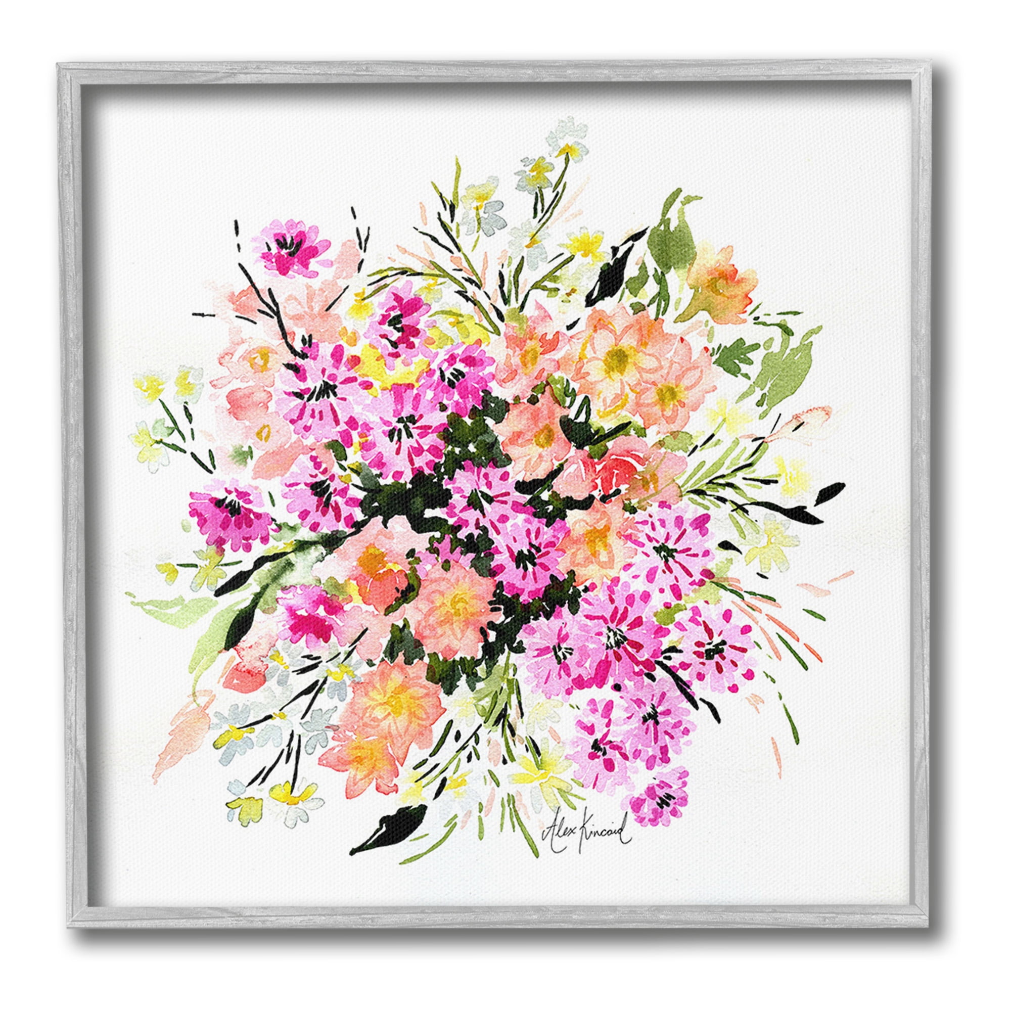 Stupell Industries Mums & Daisies Composition Botanical & Floral Painting Gray Framed Art Print Wall Art, 24 x 24