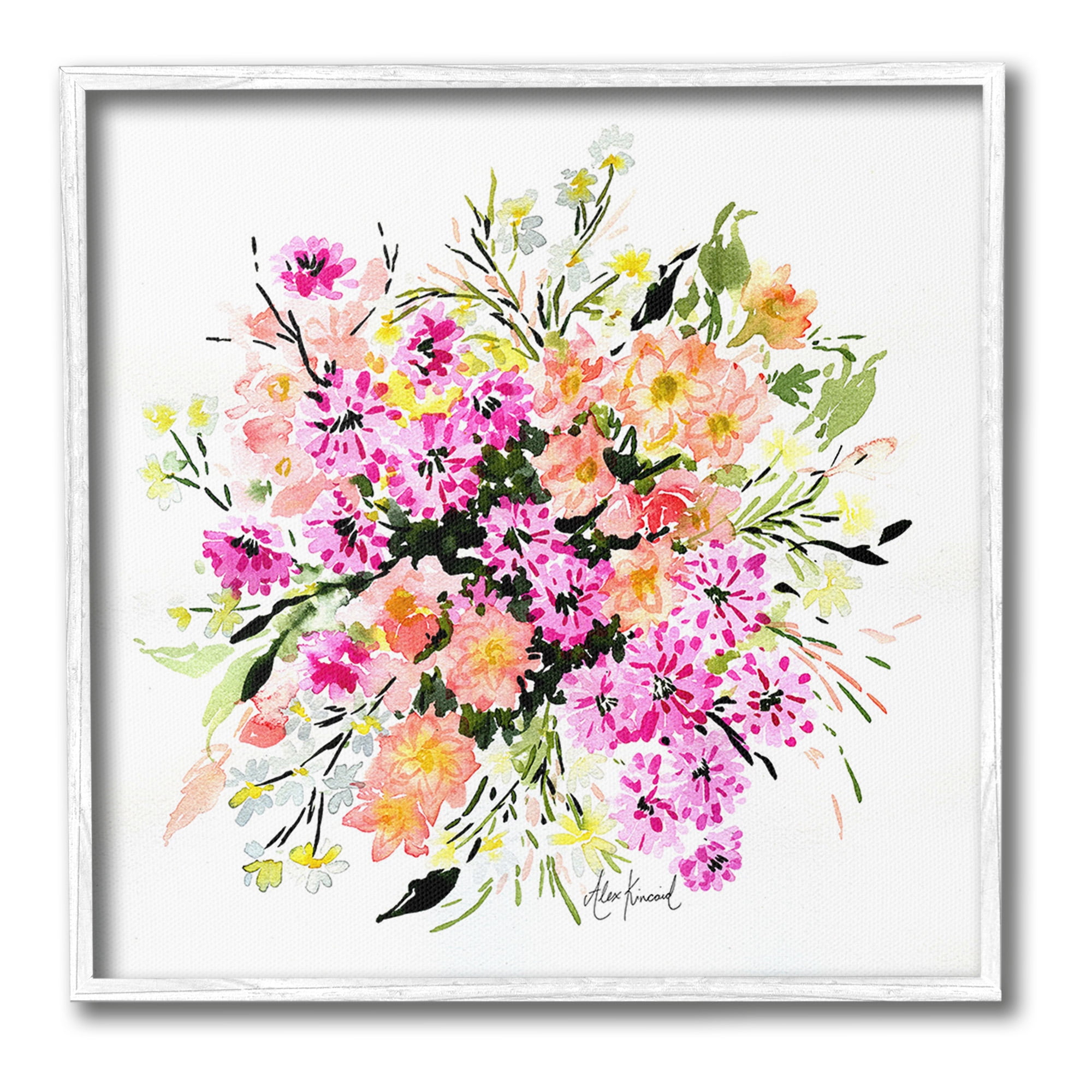 Stupell Industries Mums & Daisies Composition Botanical & Floral Painting White Framed Art Print Wall Art, 12 x 12