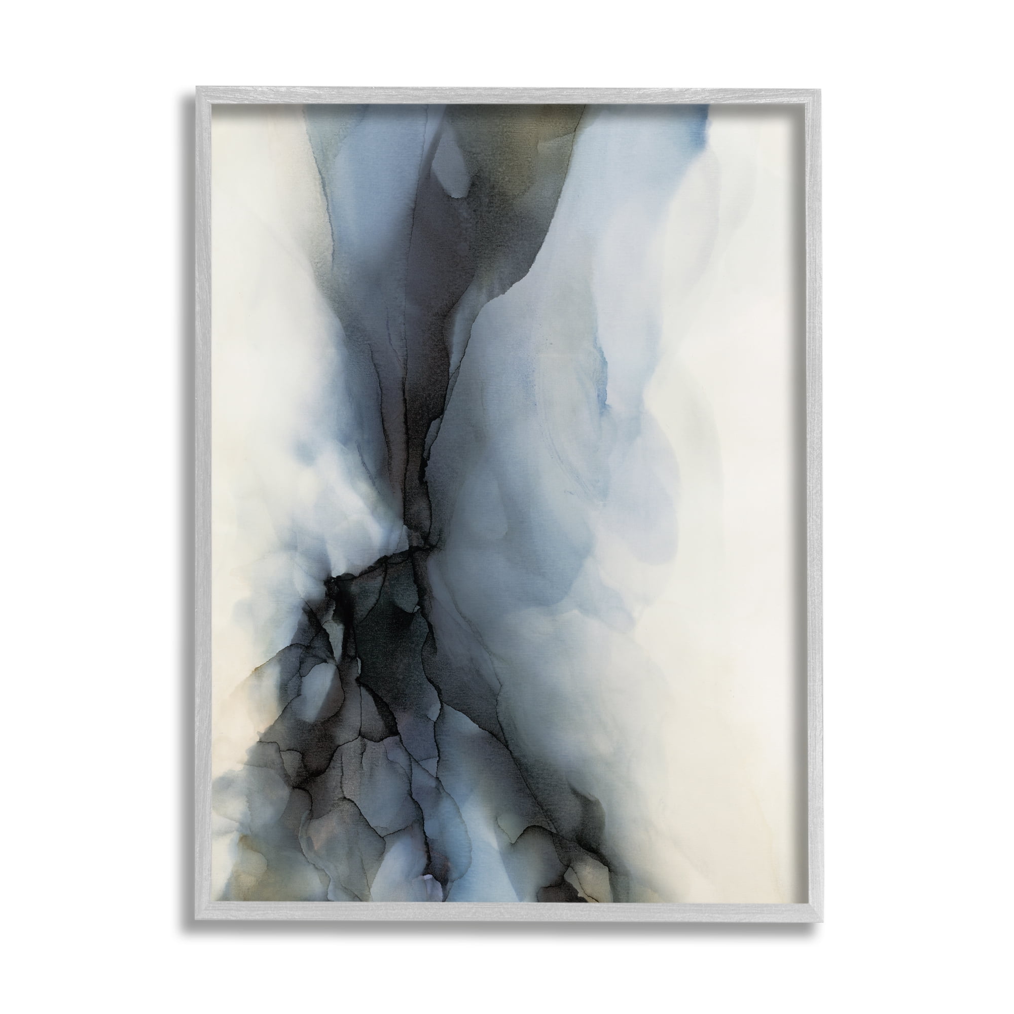 Stupell Industries Murky Blue Abstract Fluid Shape Distorted Twist Lodge Painting Gray Framed Art Print Wall Art, 16 x 20, Design by Kippi Leonard