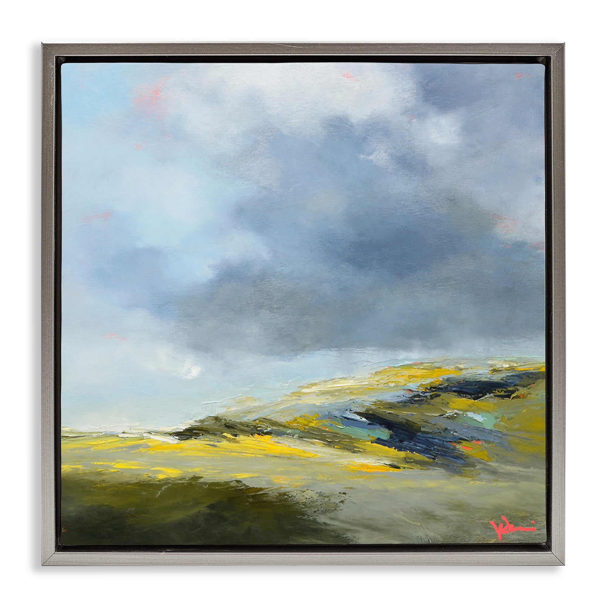 Stupell Industries Murky Clouds Landscape Landscape & Nature Painting Gray Floater Framed Canvas Art Print Wall Art, 18 x 18