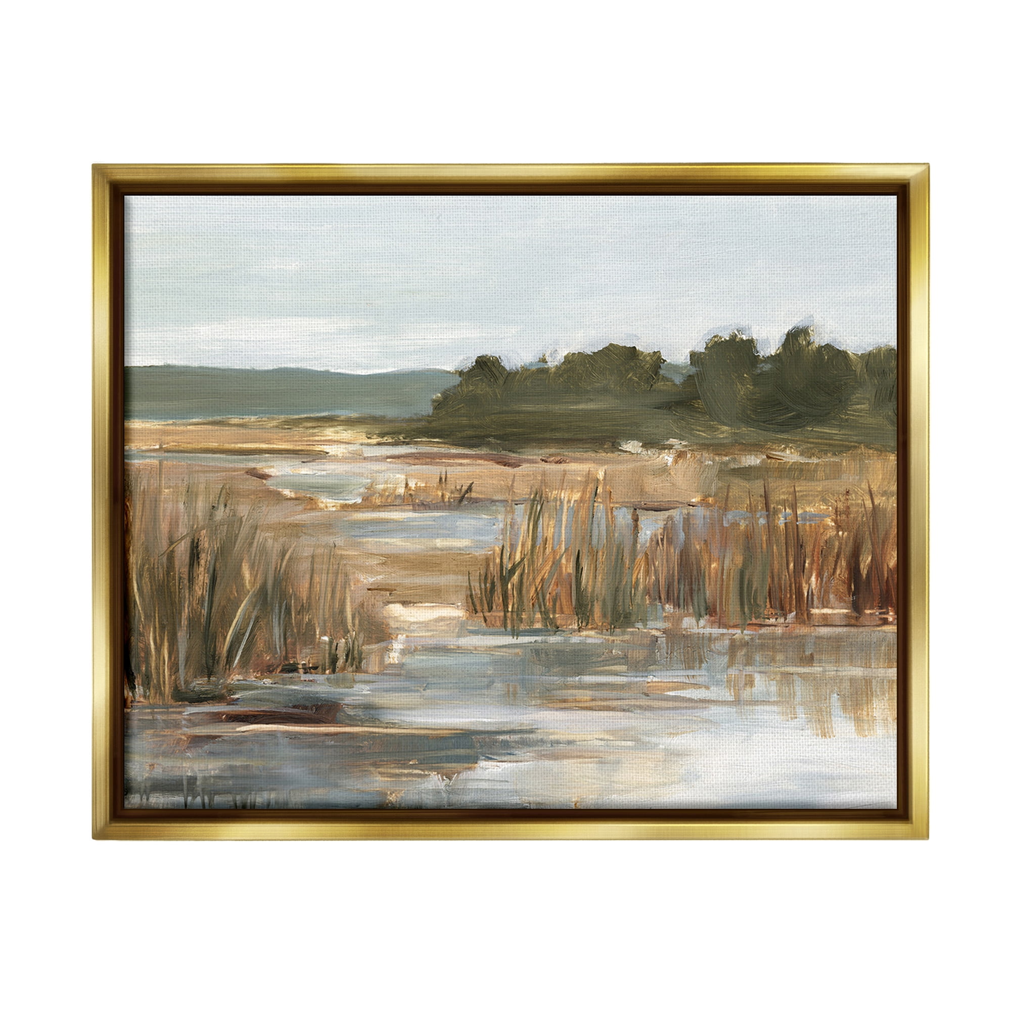 Stupell Industries Murky Stream Landscape Landscape Painting Gold Floater Framed Canvas Art Print Wall Art, 31 x 25