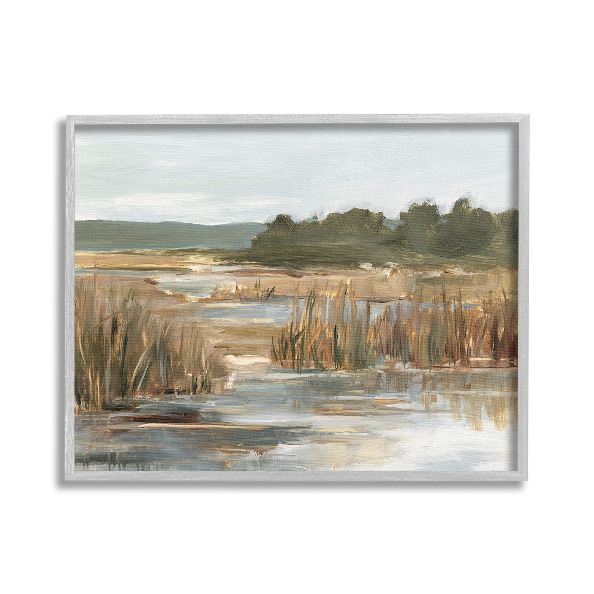 Stupell Industries Murky Stream Landscape Landscape Painting Gray Framed Art Print Wall Art, 30 x 24