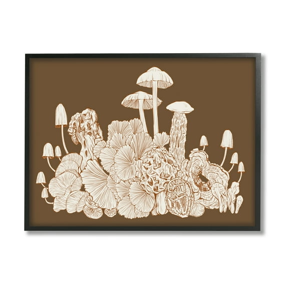 Stupell Industries Mushroom Cluster Sketch Brown Boho Forest Forage Drawing Print Framed Art Print Wall Art, 30x24, By Ziwei Li