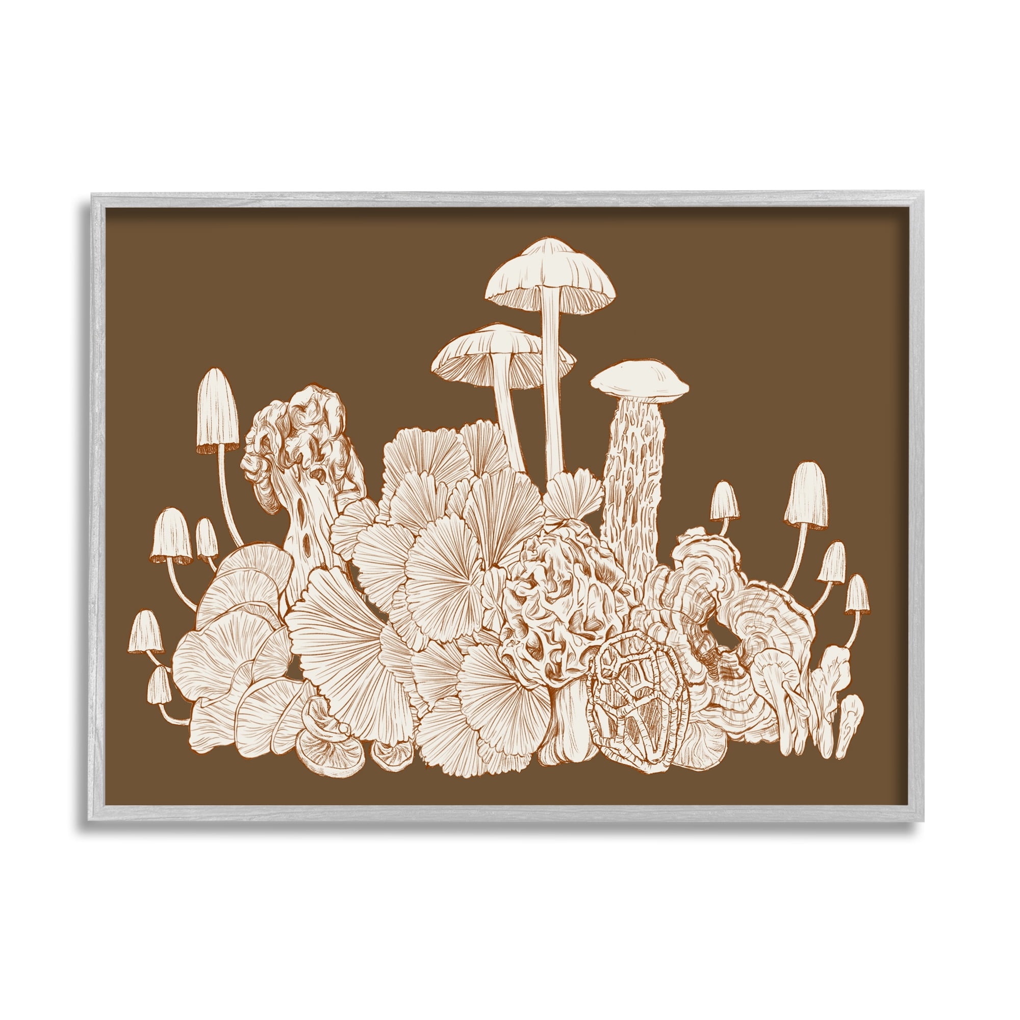 Stupell Industries Mushroom Cluster Sketch Brown Boho Forest Forage Drawing Print Framed Art Print Wall Art, 30x24, By Ziwei Li