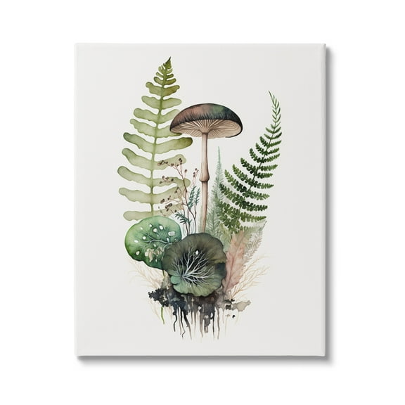 Stupell Industries Mushroom & Ferns Nature Botanical & Floral Painting Gallery Wrapped Canvas Art Print Wall Art, 16 x 20
