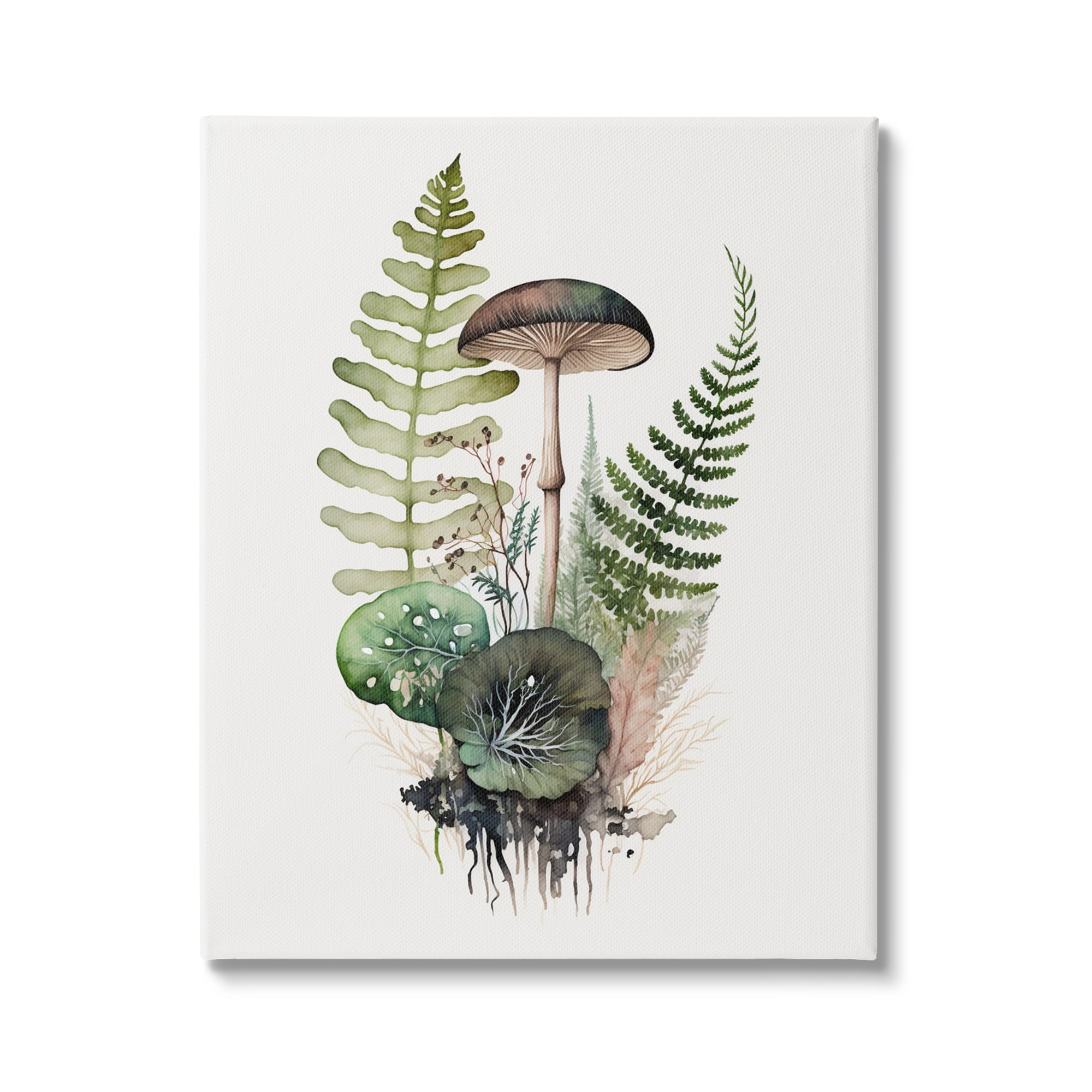 Stupell Industries Mushroom & Ferns Nature Botanical & Floral Painting Gallery Wrapped Canvas Art Print Wall Art, 24 x 30