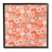 Stupell Industries Mushroom & Floral Pattern Botanical & Floral Painting Black Framed Art Print Wall Art, 12 x 12