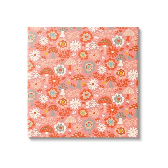 Stupell Industries Mushroom & Floral Pattern Botanical & Floral Painting Gallery Wrapped Canvas Art Print Wall Art, 17 x 17