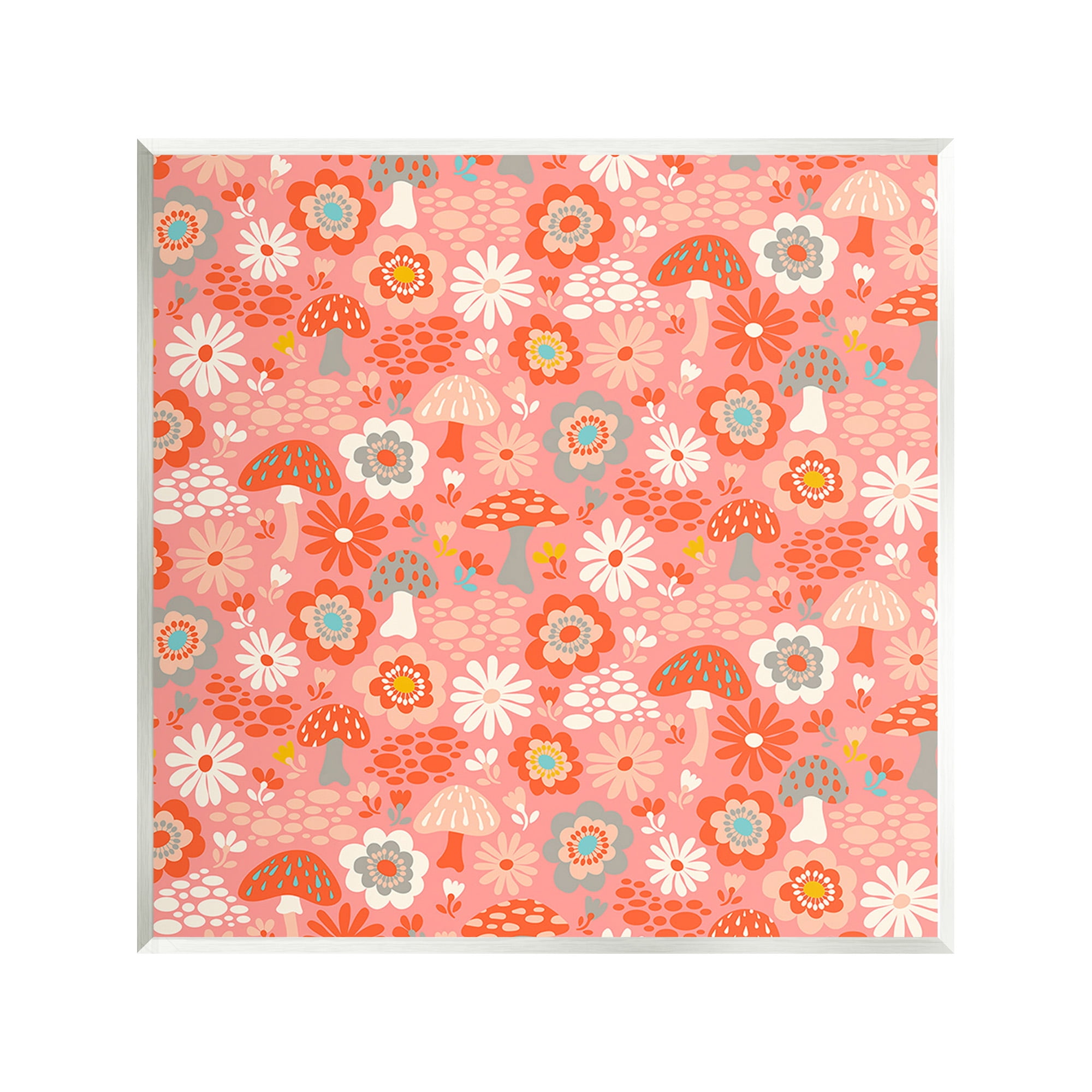 Stupell Industries Mushroom & Floral Pattern Botanical & Floral Painting Unframed Art Print Wall Art, 12 x 12