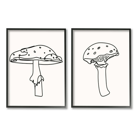 Stupell Industries Mushroom Line Doodles Botanical & Floral Painting Black Framed Art Print Wall Art, 11 x 14, Set of 2