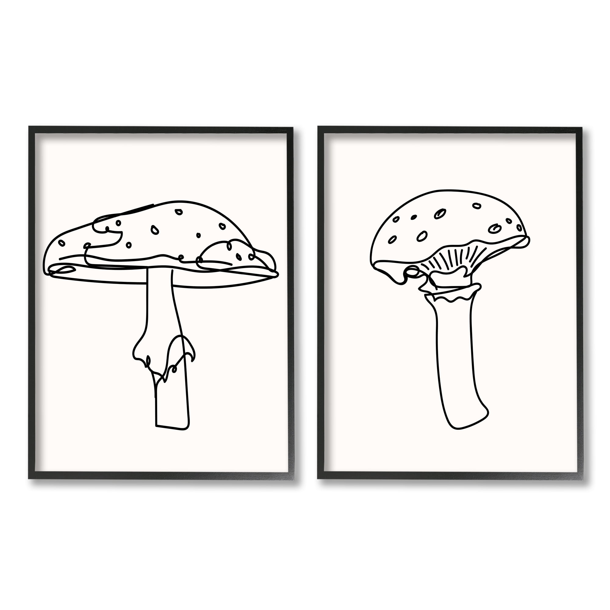 Stupell Industries Mushroom Line Doodles Botanical & Floral Painting Black Framed Art Print Wall Art, 24 x 30, Set of 2