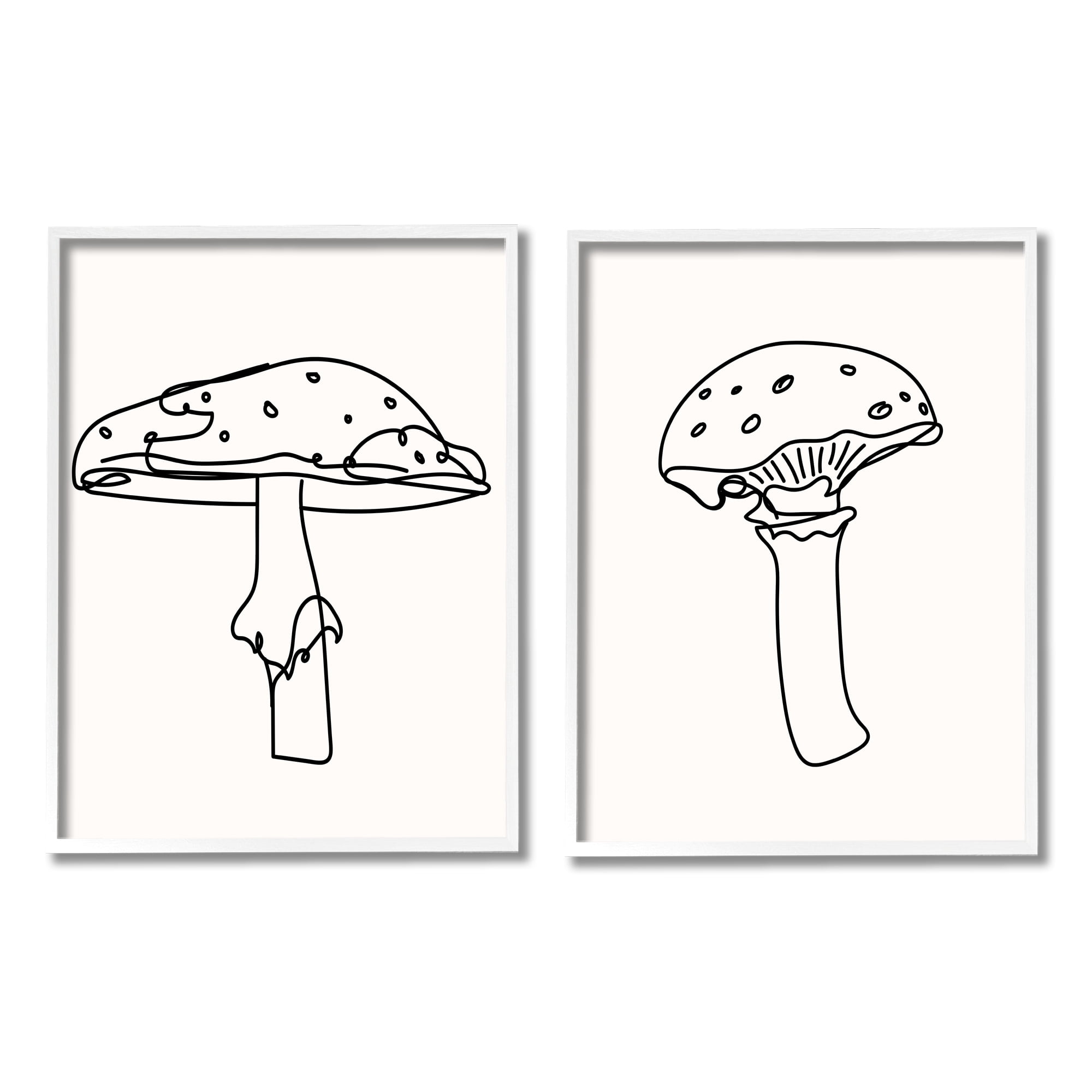 Stupell Industries Mushroom Line Doodles Botanical & Floral Painting White Framed Art Print Wall Art, 16 x 20, Set of 2