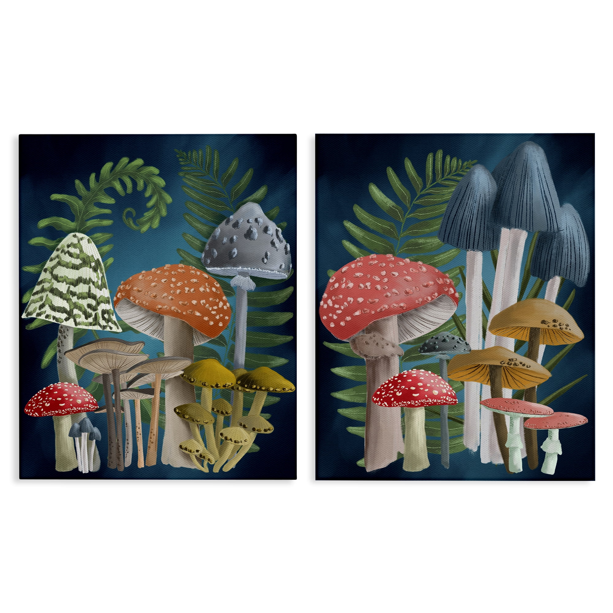 Stupell Industries Mushroom Varieties Forest Ferns Plants & Flowers Painting Wrapped Canvas Art Print Wall Art, 24 x 30, Set of 2