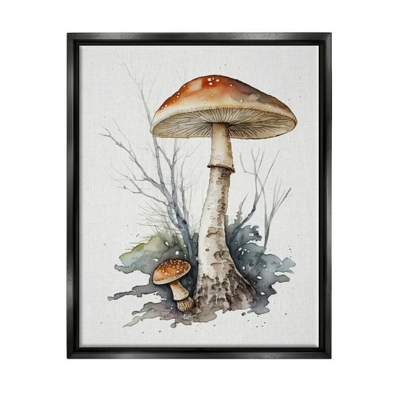 Stupell Industries Mushroom Watercolor Splash Botanical & Floral Painting Black Floater Framed Canvas Art Print Wall Art, 17 x 21