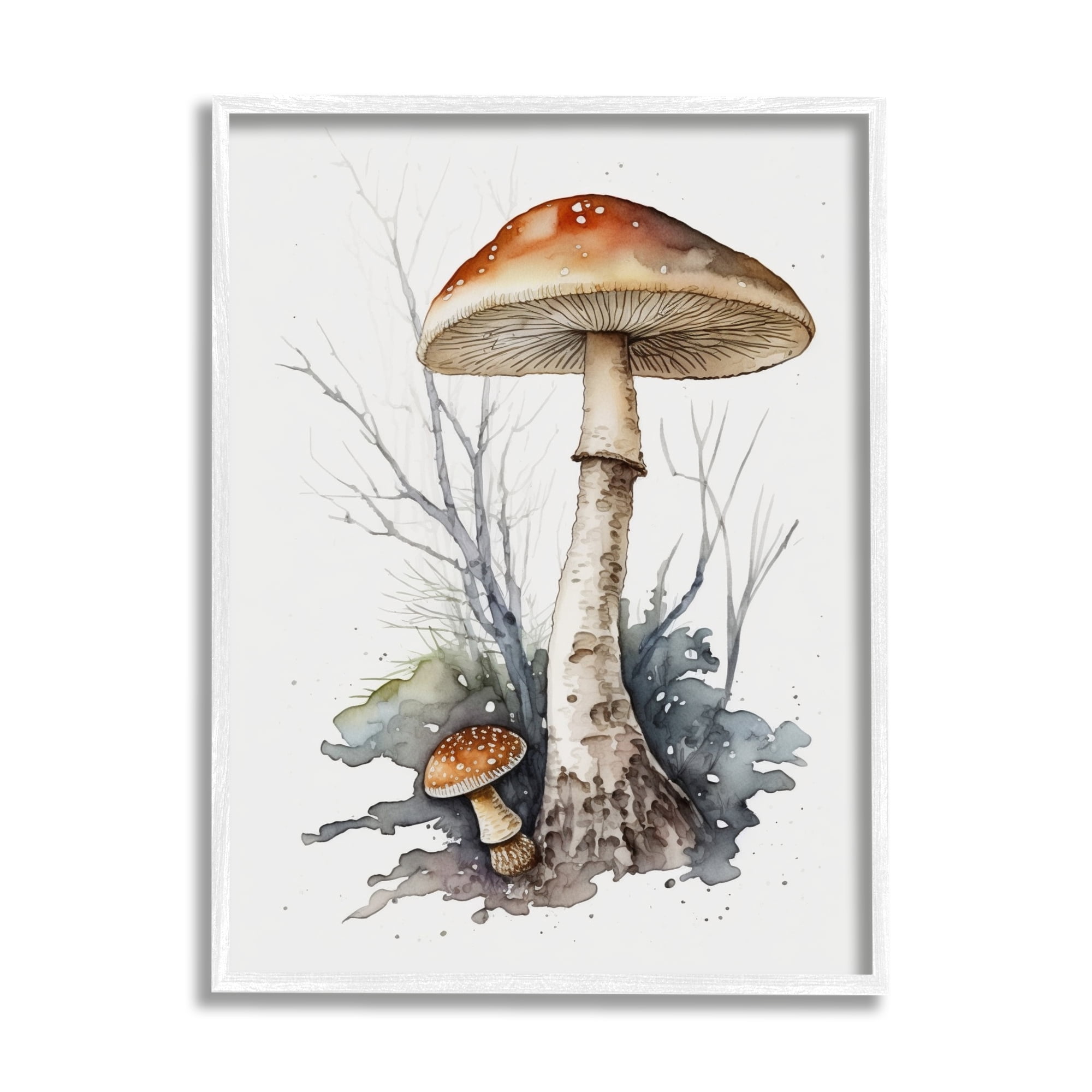 Stupell Industries Mushroom Watercolor Splash Botanical & Floral Painting White Framed Art Print Wall Art, 24 x 30